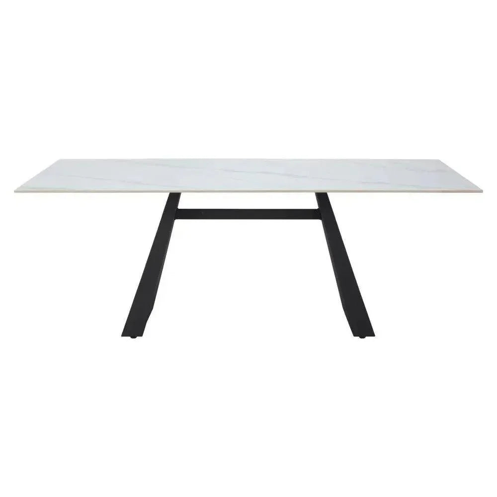 Inky Stone & Steel White Rectangular Dining Table-Dining Tables-Zuo Modern-LOOMLAN