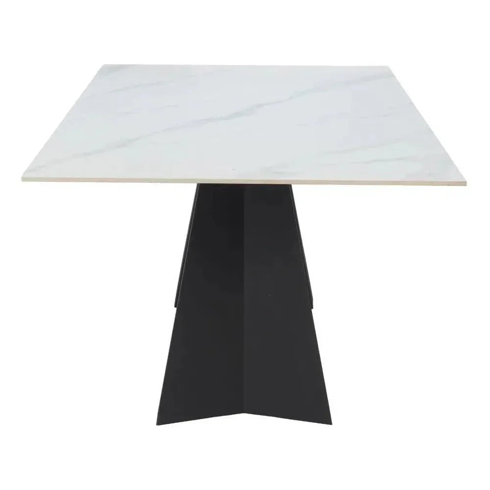 Inky Stone & Steel White Rectangular Dining Table-Dining Tables-Zuo Modern-LOOMLAN