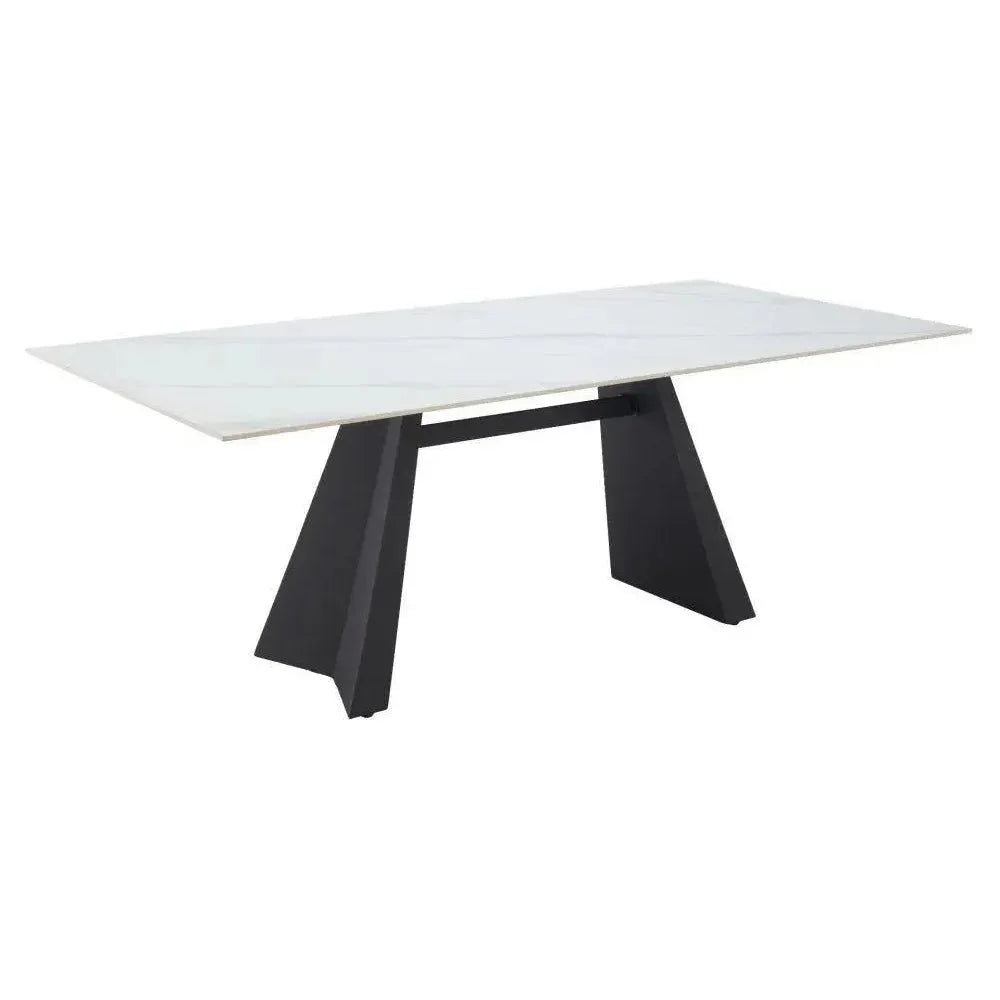 Inky Stone & Steel White Rectangular Dining Table-Dining Tables-Zuo Modern-LOOMLAN