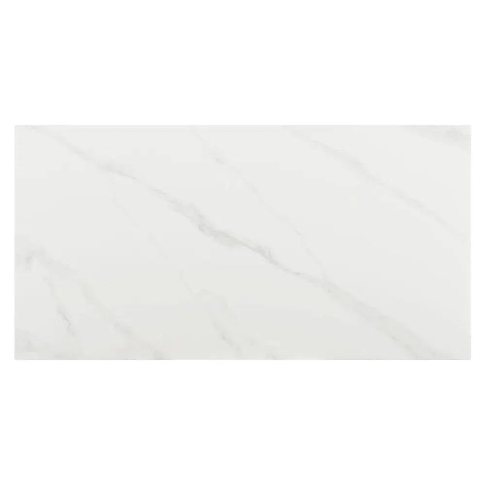 Inky Stone & Steel White Rectangular Dining Table-Dining Tables-Zuo Modern-LOOMLAN