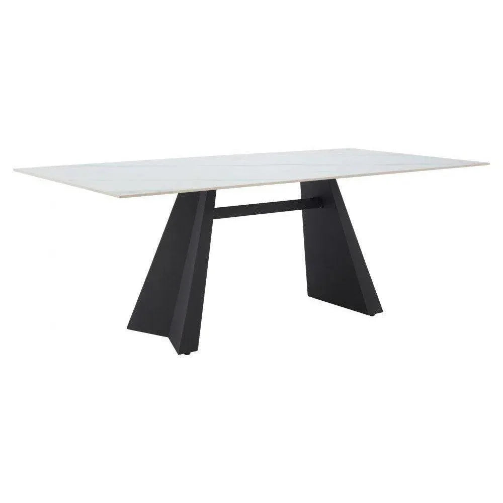 Inky Stone & Steel White Rectangular Dining Table-Dining Tables-Zuo Modern-LOOMLAN
