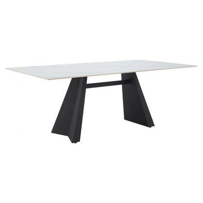 Inky Stone & Steel White Rectangular Dining Table-Dining Tables-Zuo Modern-LOOMLAN