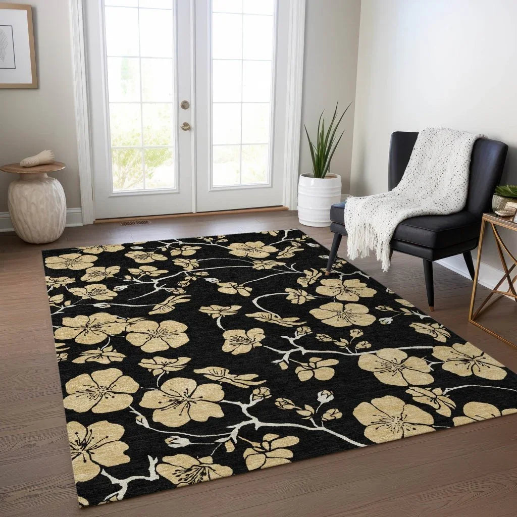 Inoa Black Washable Indoor-Outdoor Rug-Outdoor Rugs-LOOMLAN Rugs-LOOMLAN
