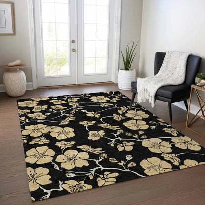 Inoa Black Washable Indoor-Outdoor Rug-Outdoor Rugs-LOOMLAN Rugs-LOOMLAN