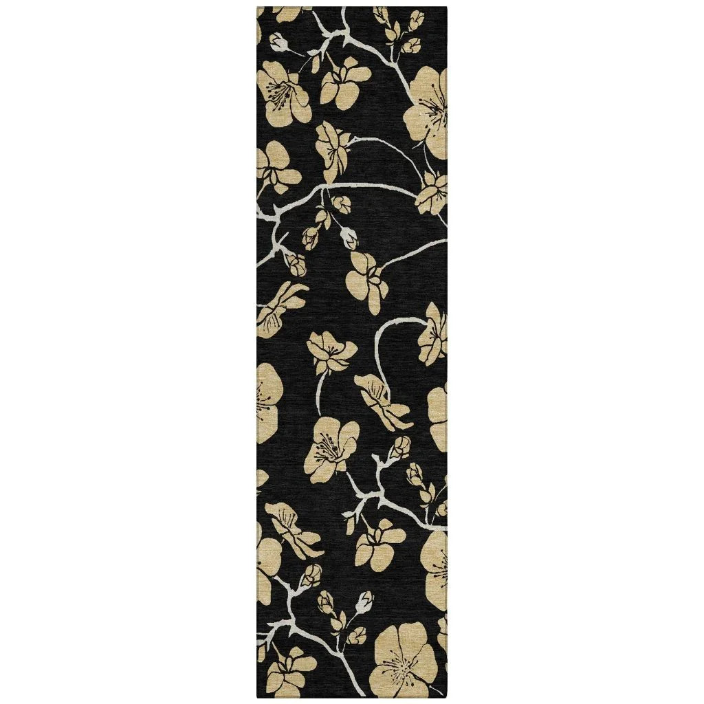 Inoa Black Washable Indoor-Outdoor Rug-Outdoor Rugs-LOOMLAN Rugs-2'3" x 7'6"-LOOMLAN