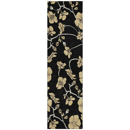 Inoa Black Washable Indoor-Outdoor Rug-Outdoor Rugs-LOOMLAN Rugs-2'3" x 7'6"-LOOMLAN