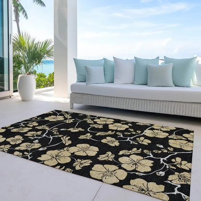 Inoa Black Washable Indoor-Outdoor Rug-Outdoor Rugs-LOOMLAN Rugs-LOOMLAN