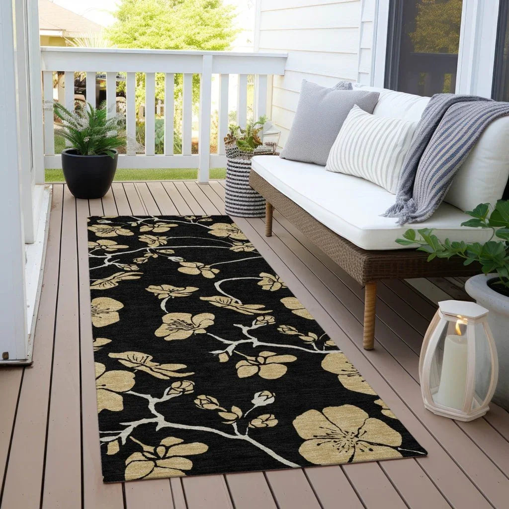 Inoa Black Washable Indoor-Outdoor Rug-Outdoor Rugs-LOOMLAN Rugs-LOOMLAN