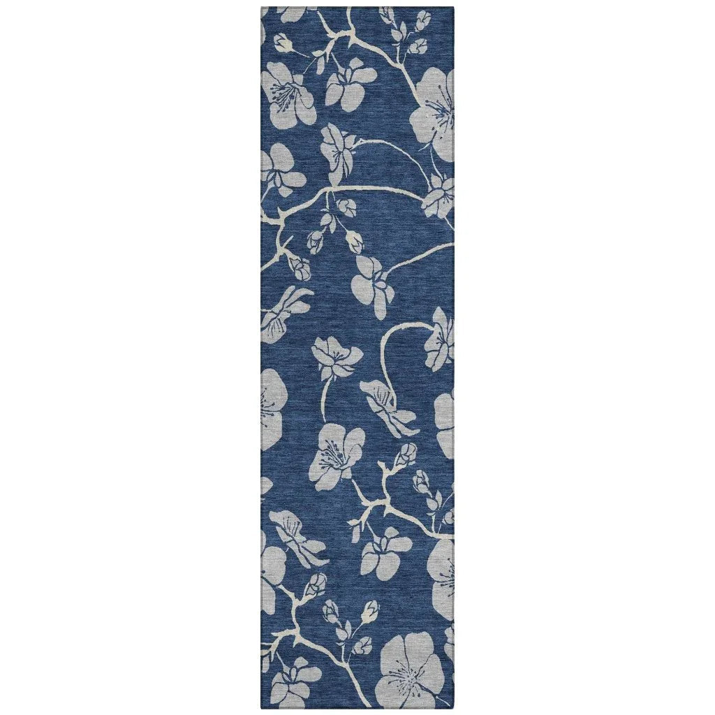 Inoa Blue Washable Indoor-Outdoor Rug-Outdoor Rugs-LOOMLAN Rugs-2'3" x 7'6"-LOOMLAN