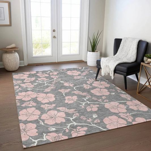 Inoa Gray Washable Indoor-Outdoor Rug-Outdoor Rugs-LOOMLAN Rugs-LOOMLAN