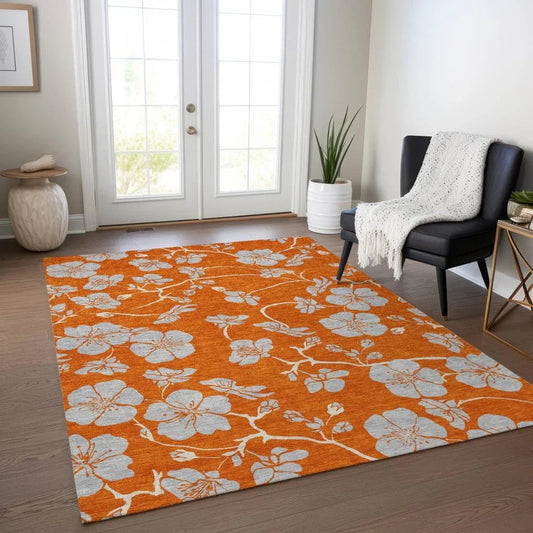 Inoa Orange Washable Indoor-Outdoor Rug-Outdoor Rugs-LOOMLAN Rugs-LOOMLAN