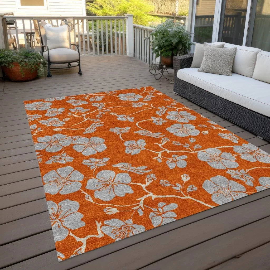 Inoa Orange Washable Indoor-Outdoor Rug-Outdoor Rugs-LOOMLAN Rugs-LOOMLAN