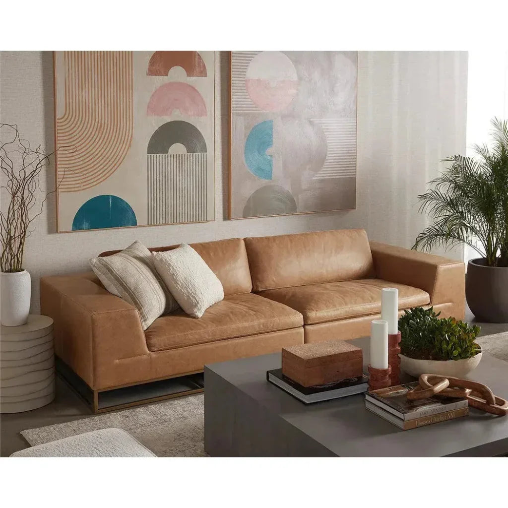 Ira Sofa Camel Leather Modern With Gold Base - LOOMLAN - SUNPAN - Sofas & Loveseats