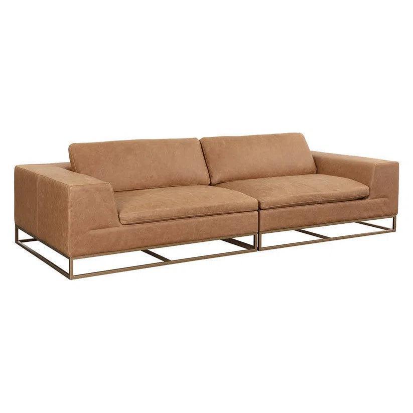 Ira Sofa Camel Leather Modern With Gold Base - LOOMLAN - SUNPAN - Sofas & Loveseats