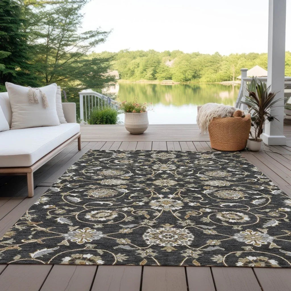 Irene Black Washable Indoor - Outdoor Rug - LOOMLAN - LOOMLAN Rugs - Outdoor Rugs