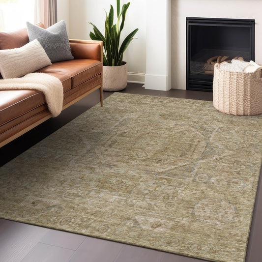 Iriir Tan Washable Indoor-Outdoor Rug