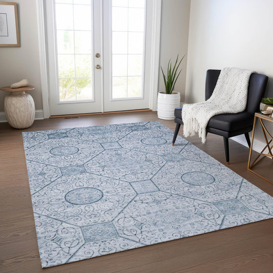 Iriora Blue Washable Indoor-Outdoor Rug