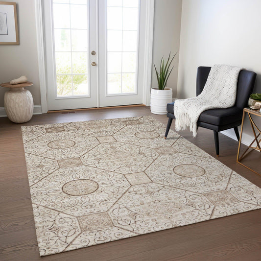 Iriora Brown Washable Indoor-Outdoor Rug
