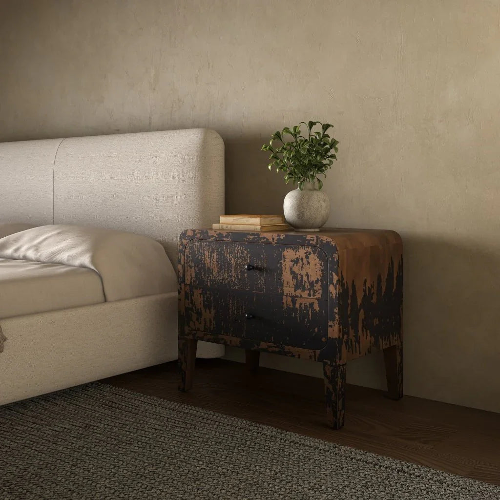 Iris Distressed Black Mango Wood Nightstand - LOOMLAN - Moe's Home - Nightstands