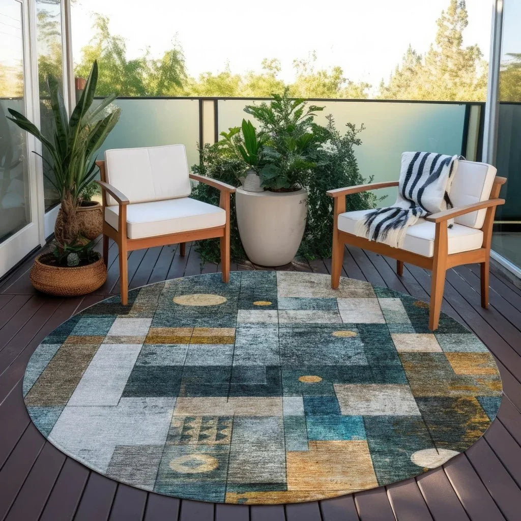 Iris Teal Washable Indoor-Outdoor Rug-Outdoor Rugs-LOOMLAN Rugs-LOOMLAN