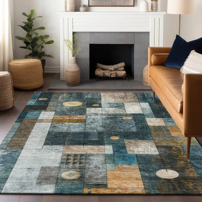 Iris Teal Washable Indoor-Outdoor Rug-Outdoor Rugs-LOOMLAN Rugs-LOOMLAN