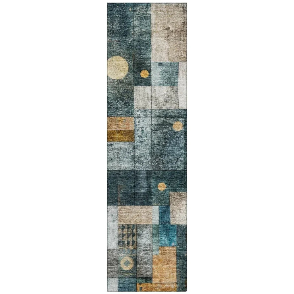 Iris Teal Washable Indoor-Outdoor Rug-Outdoor Rugs-LOOMLAN Rugs-2'3" x 7'6"-LOOMLAN