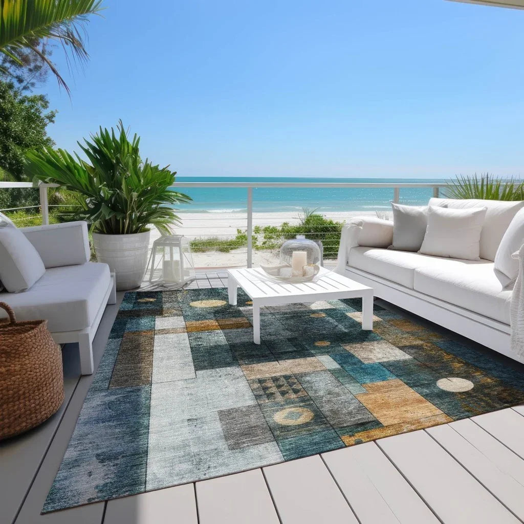 Iris Teal Washable Indoor-Outdoor Rug-Outdoor Rugs-LOOMLAN Rugs-LOOMLAN