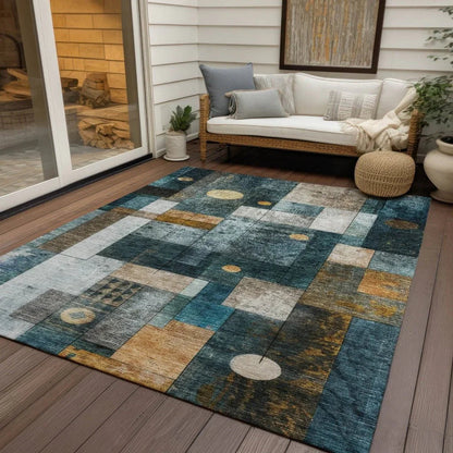 Iris Teal Washable Indoor-Outdoor Rug-Outdoor Rugs-LOOMLAN Rugs-LOOMLAN
