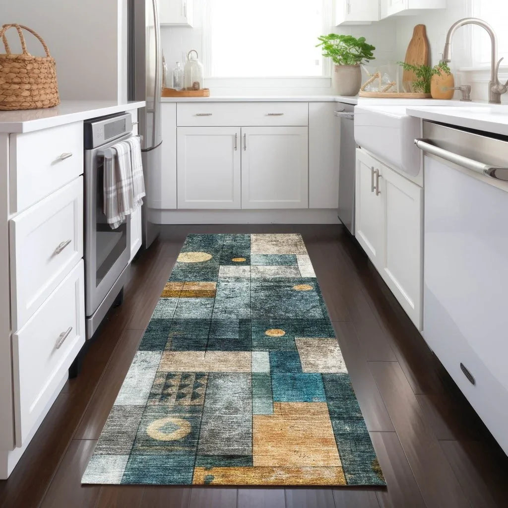 Iris Teal Washable Indoor-Outdoor Rug-Outdoor Rugs-LOOMLAN Rugs-LOOMLAN