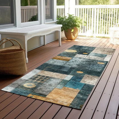 Iris Teal Washable Indoor-Outdoor Rug-Outdoor Rugs-LOOMLAN Rugs-LOOMLAN