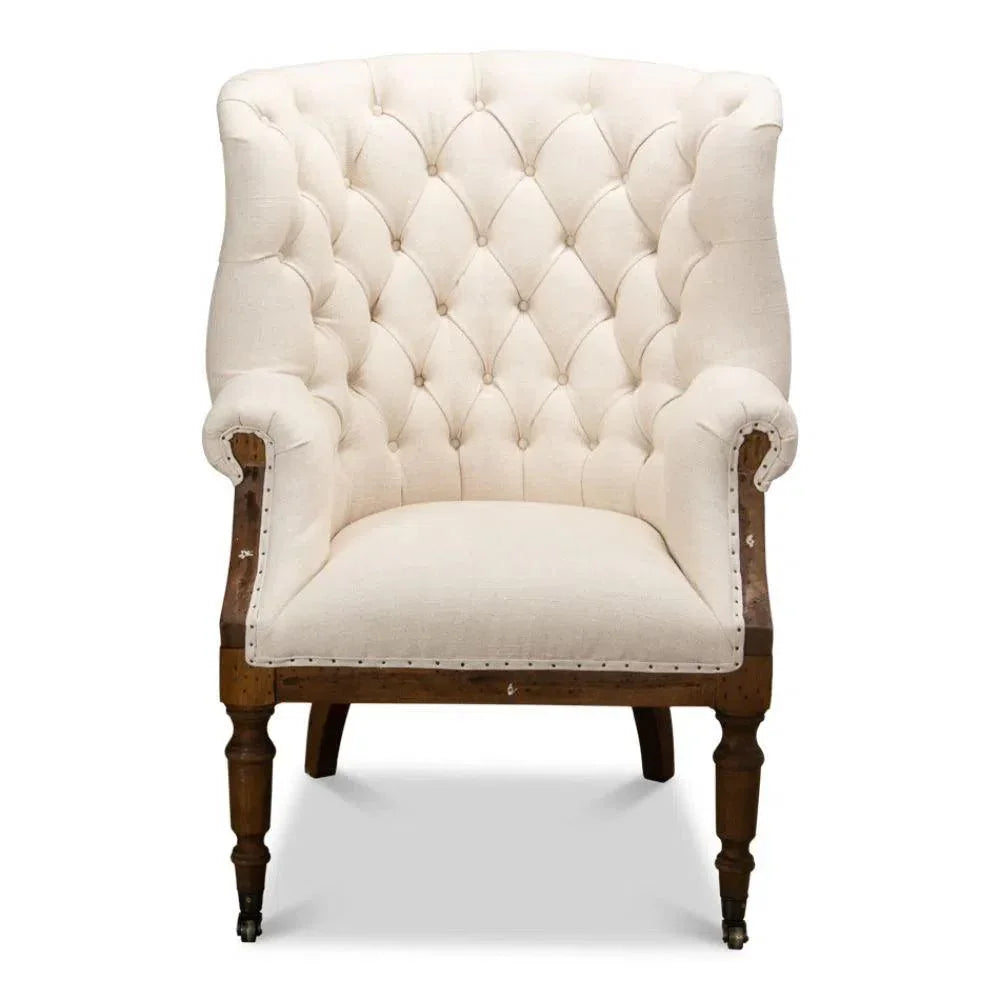 Irish Chair Cream Linen & Burlap Wing Accent Chair - LOOMLAN - Sarreid - Accent Chairs