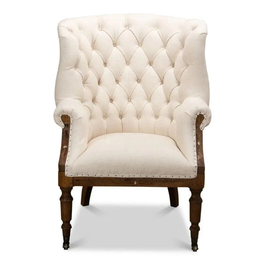 Irish Chair Cream Linen & Burlap Wing Accent Chair - LOOMLAN - Sarreid - Accent Chairs