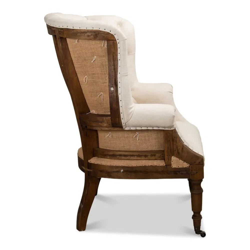 Irish Chair Cream Linen & Burlap Wing Accent Chair - LOOMLAN - Sarreid - Accent Chairs
