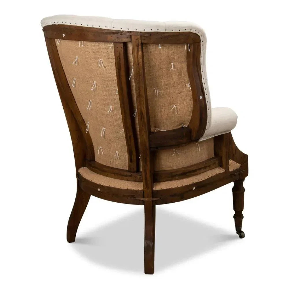 Irish Chair Cream Linen & Burlap Wing Accent Chair - LOOMLAN - Sarreid - Accent Chairs