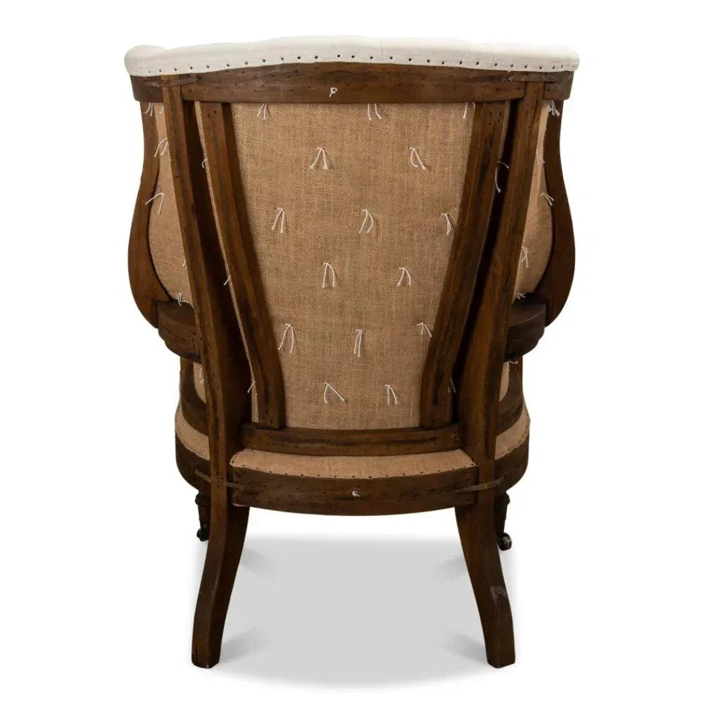 Irish Chair Cream Linen & Burlap Wing Accent Chair - LOOMLAN - Sarreid - Accent Chairs