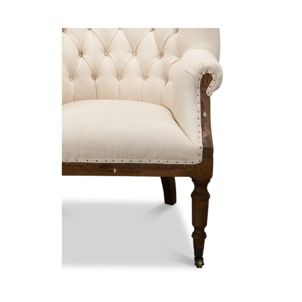 Irish Chair Cream Linen & Burlap Wing Accent Chair - LOOMLAN - Sarreid - Accent Chairs