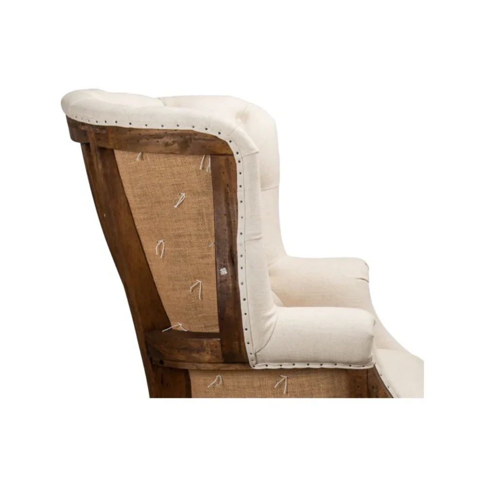 Irish Chair Cream Linen & Burlap Wing Accent Chair - LOOMLAN - Sarreid - Accent Chairs