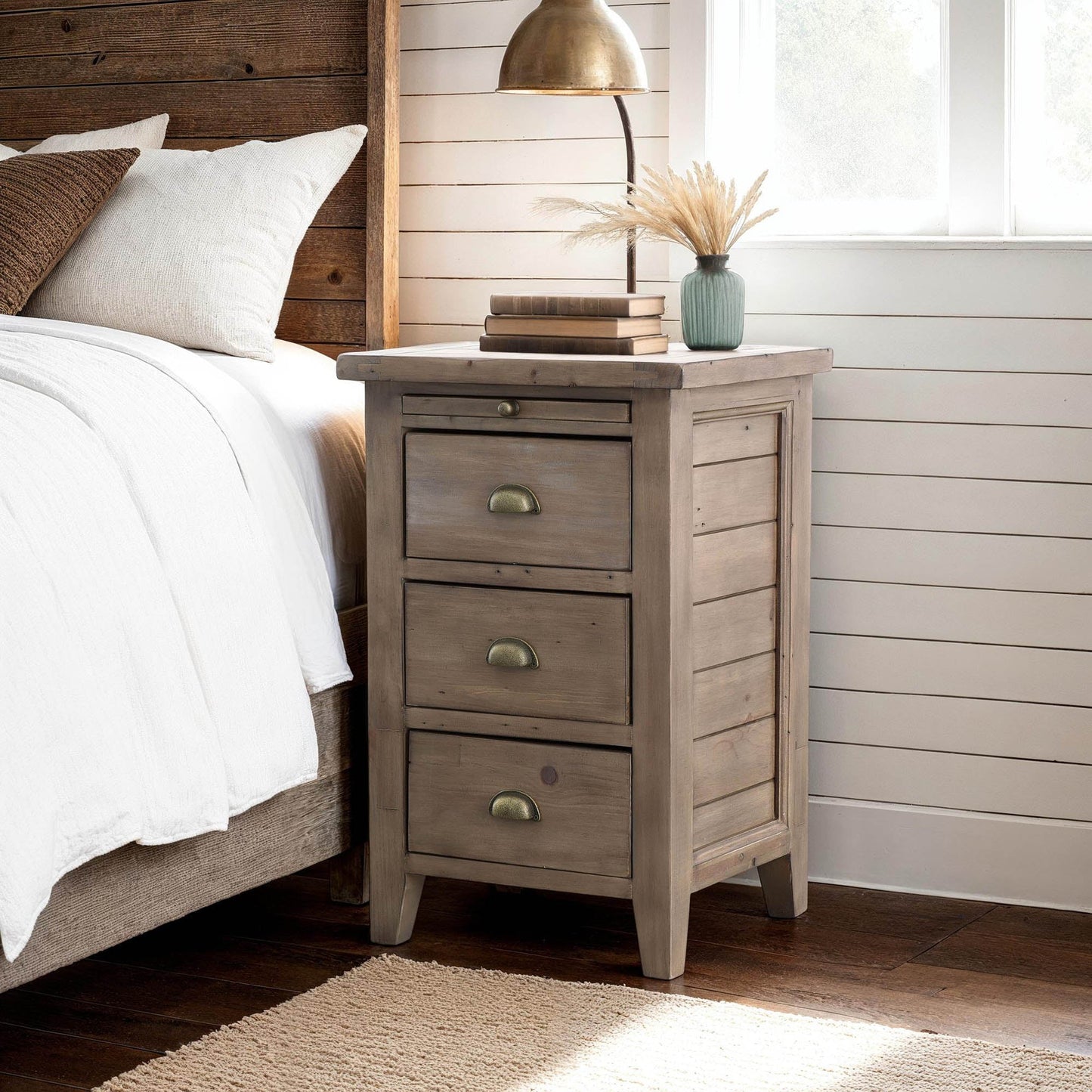 Irish Coast 3 Drawers Wood Nightstand-Nightstands-LH Imports-LOOMLAN