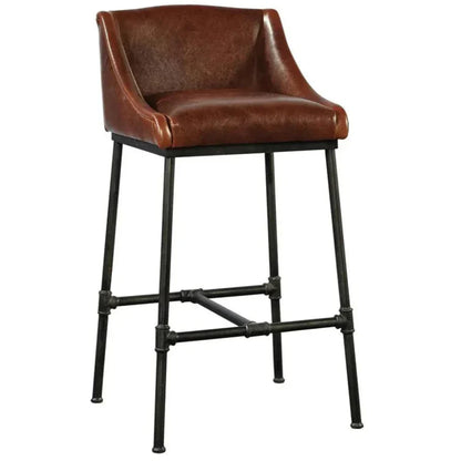 Iron Pipe Leather Bar Stool - LOOMLAN - Furniture Classics - Poufs and Stools