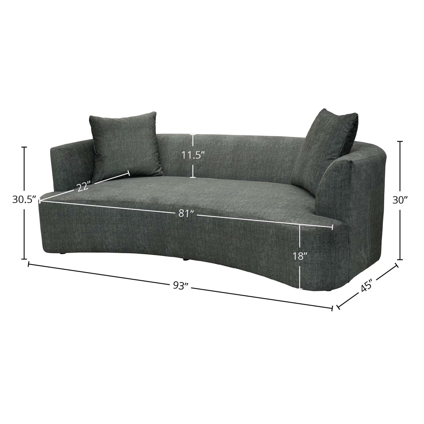 Isabella Dark Grey Fabric Modern Sofa