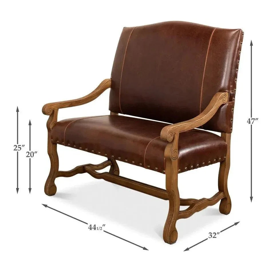 Italian Leather Settee - LOOMLAN - Sarreid - Accent Chairs