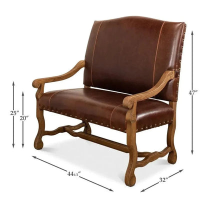 Italian Leather Settee - LOOMLAN - Sarreid - Accent Chairs