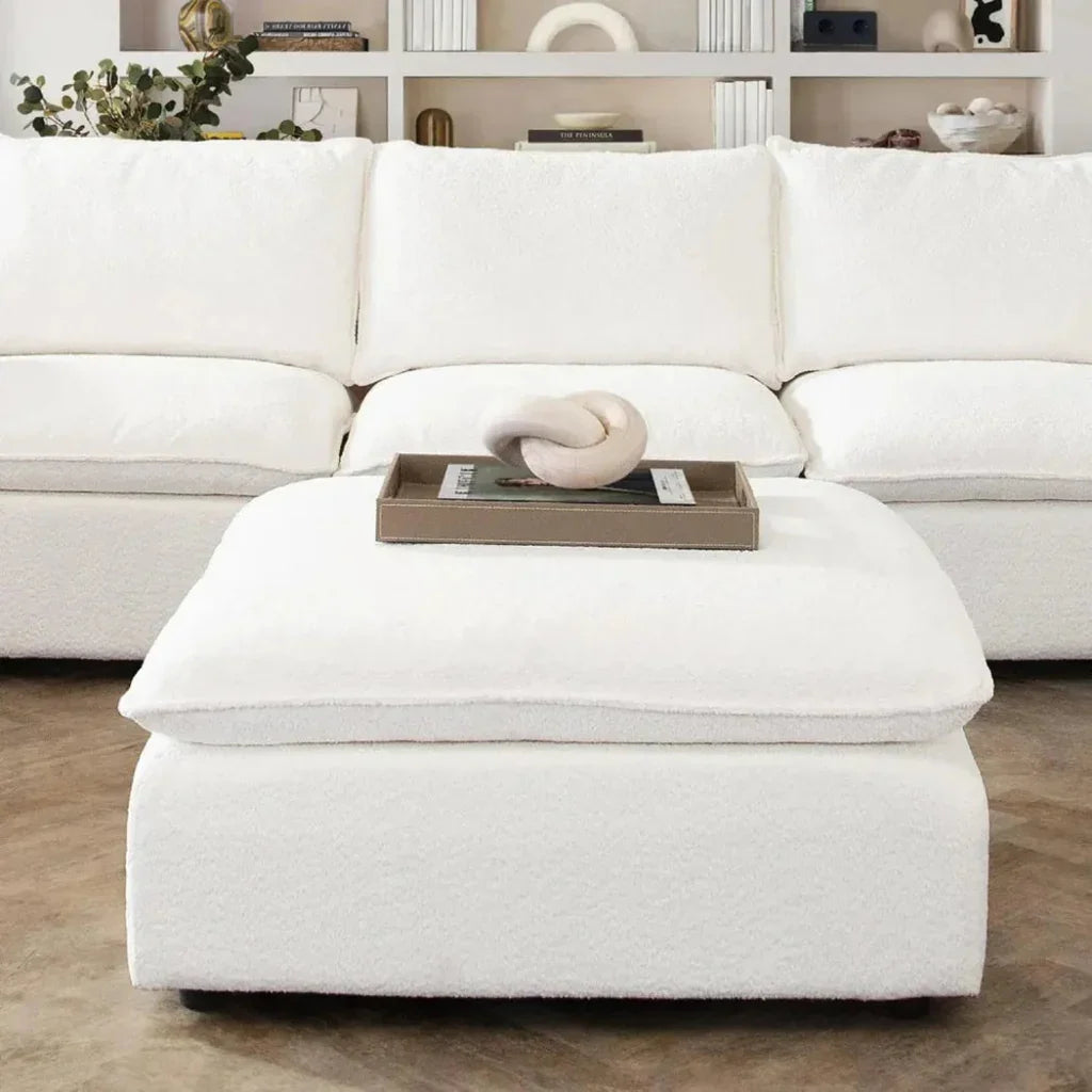Ivy Square Ottoman in White Faux Shearling - LOOMLAN - Diamond Sofa - Ottomans