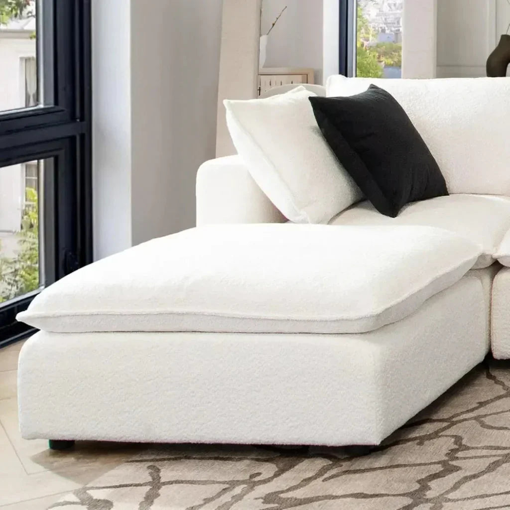 Ivy Square Ottoman in White Faux Shearling - LOOMLAN - Diamond Sofa - Ottomans
