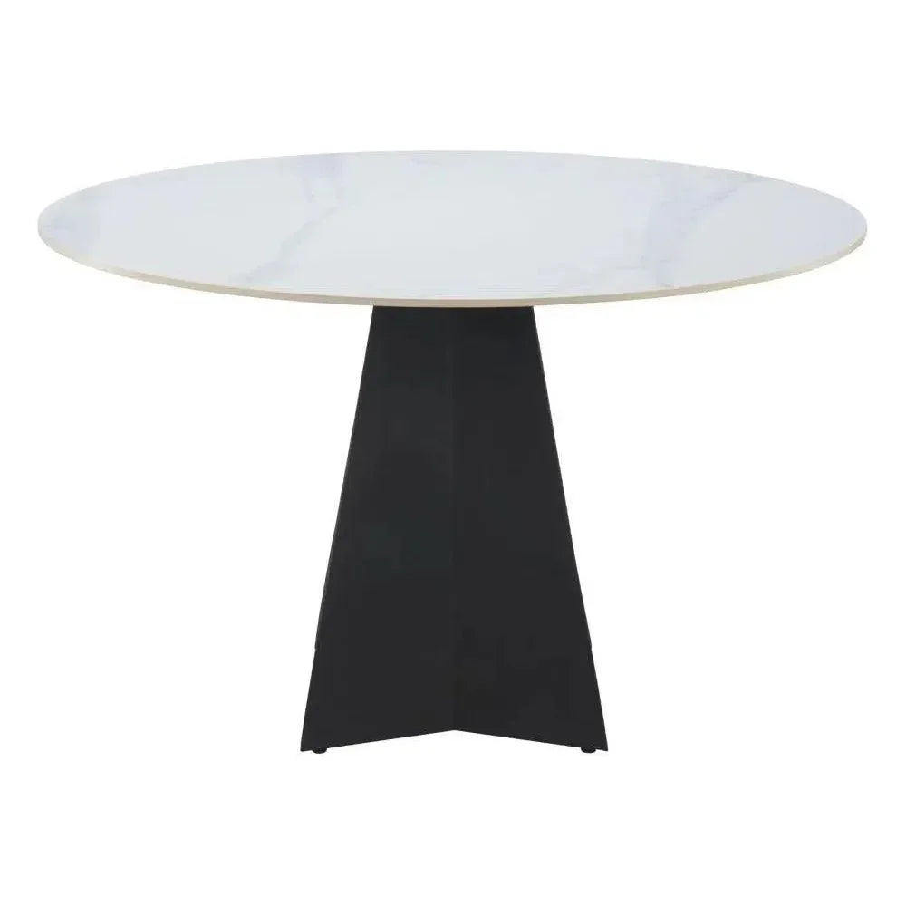 Izar Stone & Steel White Round Dining Table-Dining Tables-Zuo Modern-LOOMLAN