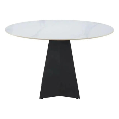 Izar Stone & Steel White Round Dining Table-Dining Tables-Zuo Modern-LOOMLAN