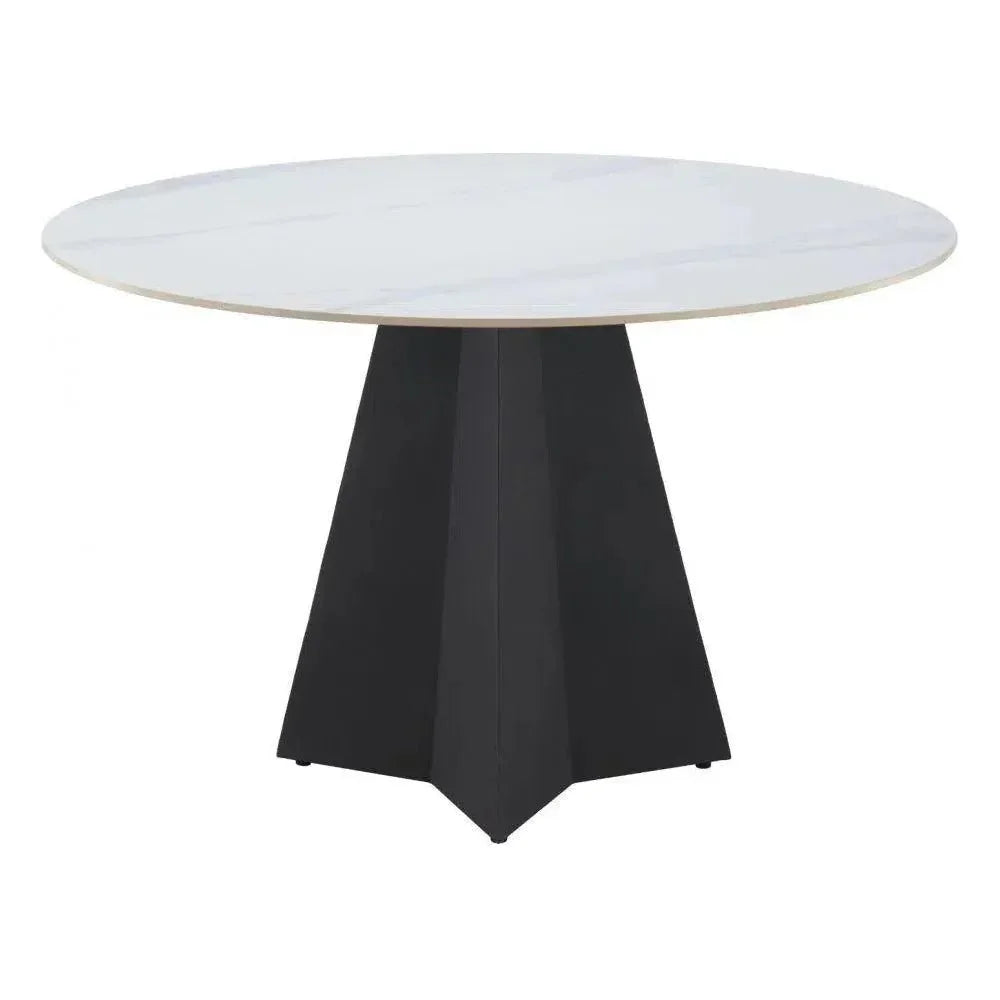 Izar Stone & Steel White Round Dining Table-Dining Tables-Zuo Modern-LOOMLAN