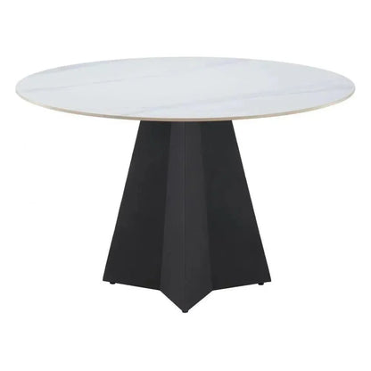 Izar Stone & Steel White Round Dining Table-Dining Tables-Zuo Modern-LOOMLAN