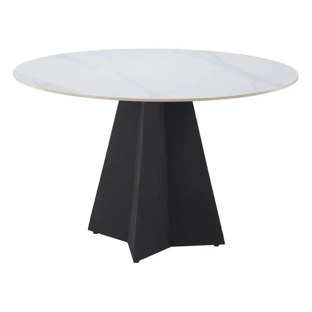 Izar Stone & Steel White Round Dining Table-Dining Tables-Zuo Modern-LOOMLAN