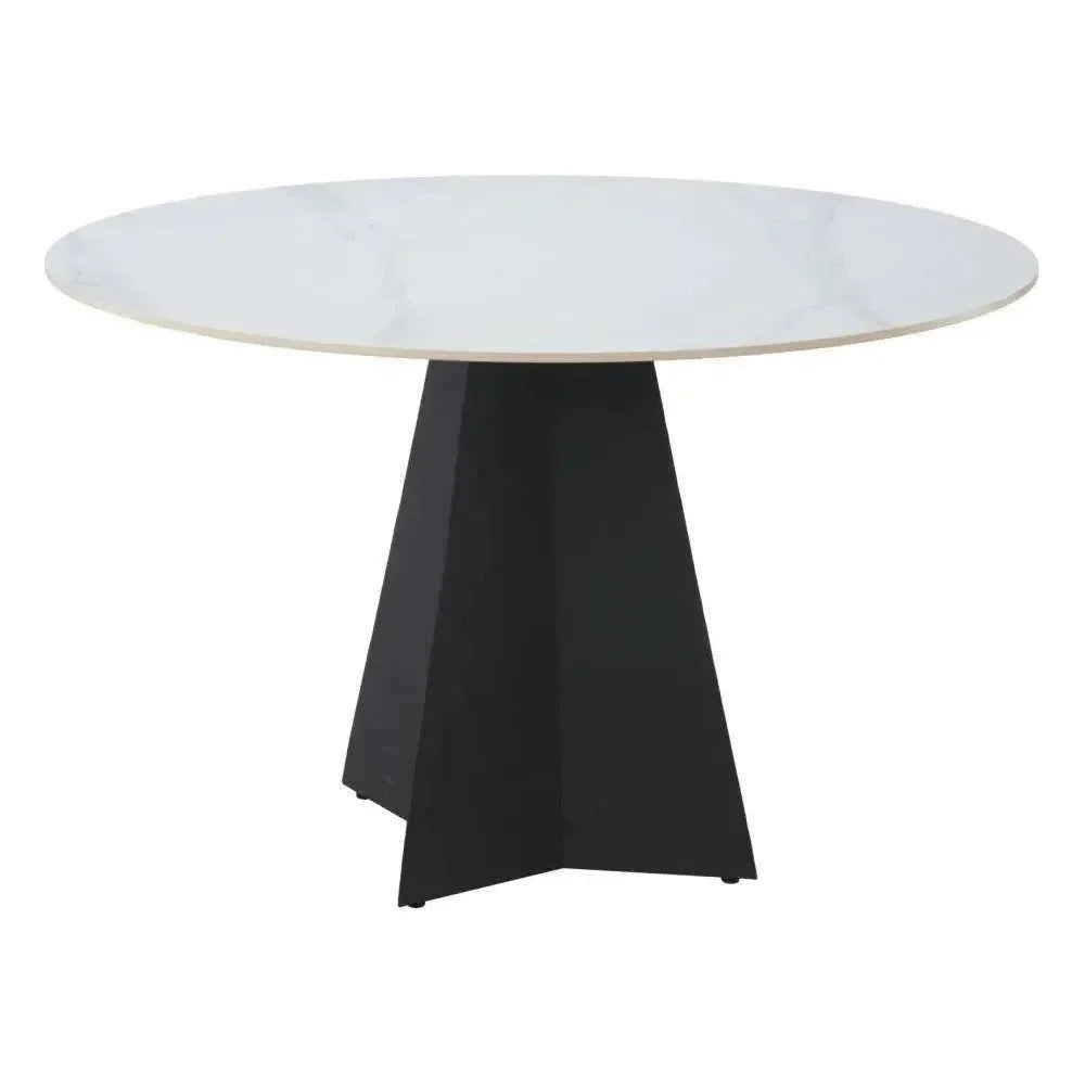 Izar Stone & Steel White Round Dining Table-Dining Tables-Zuo Modern-LOOMLAN